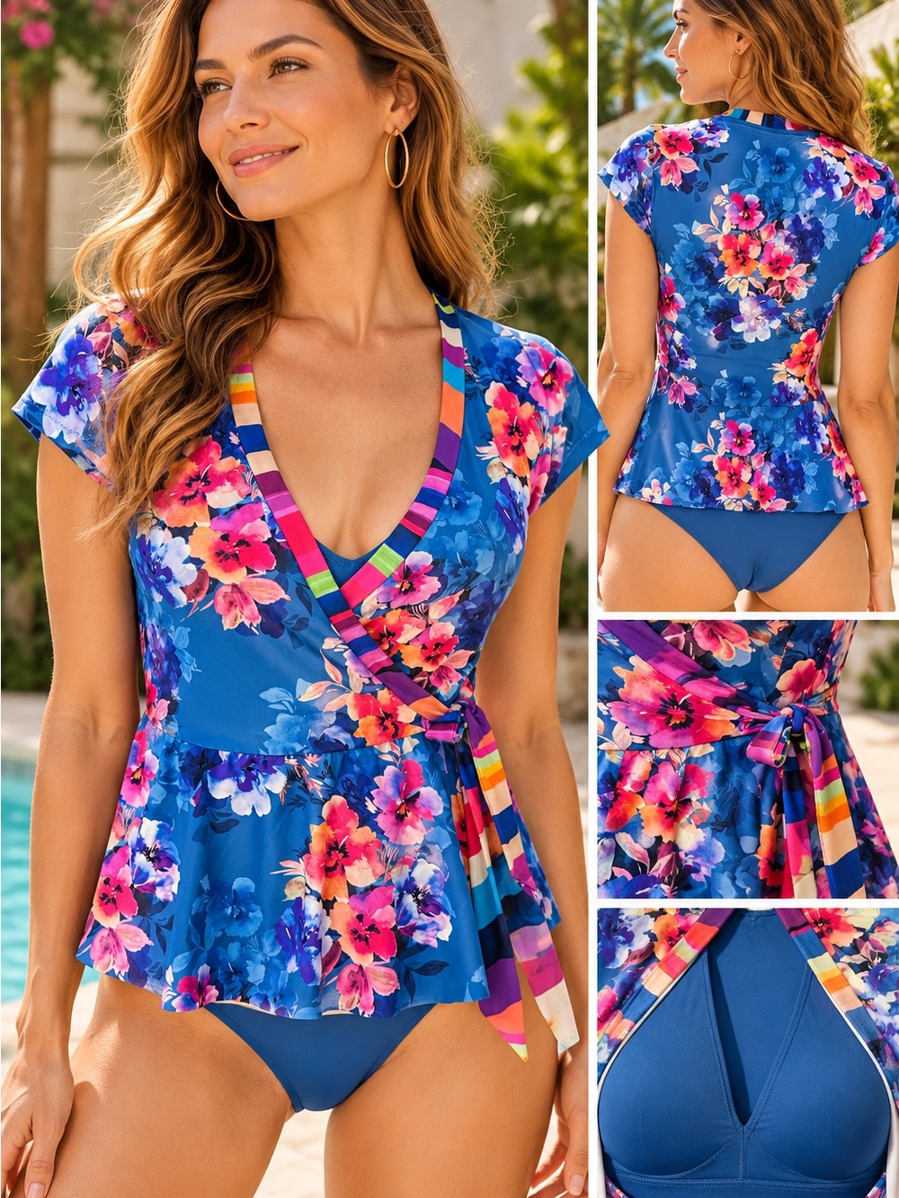 Johnny Was California floral wrap tankini top XS NWT